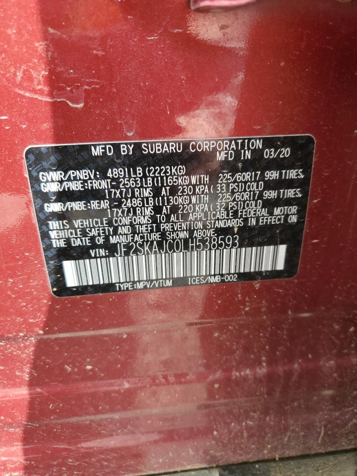 2020 Subaru Forester VIN JF2SKAJC0LH538593 Copart auction photo, front end damage thumbnail 15