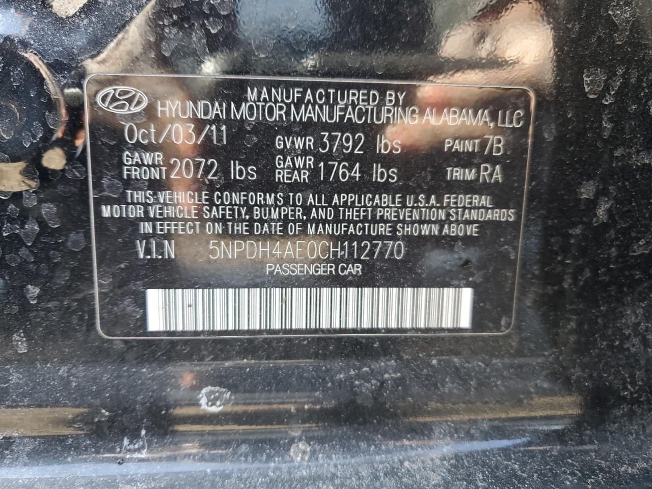 2012 Hyundai Elantra VIN 5NPDH4AE0CH112770 Copart auction photo, all over damage thumbnail 12