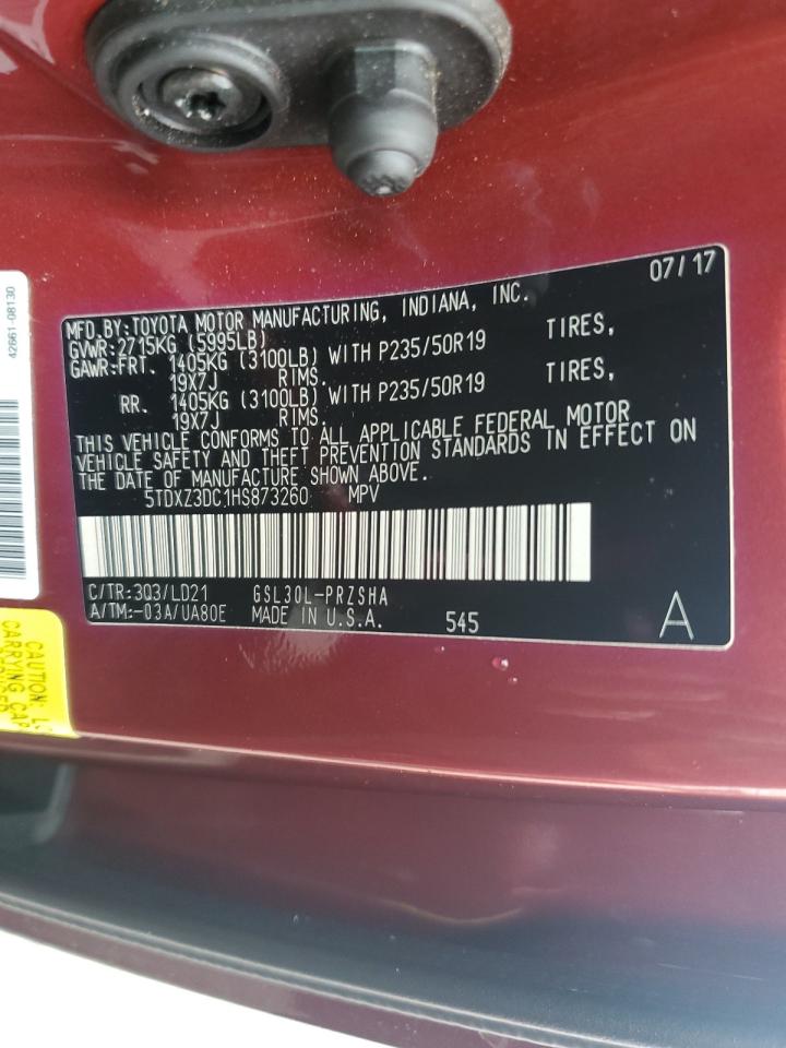 2017 Toyota Sienna VIN 5TDXZ3DC1HS873260 Copart auction photo, water/flood damage thumbnail 14