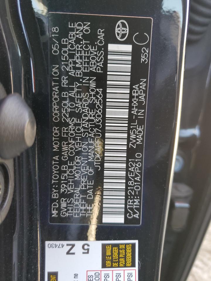 2018 Toyota Prius VIN JTDKARFU7J3062564 Copart auction photo, front end damage thumbnail 13