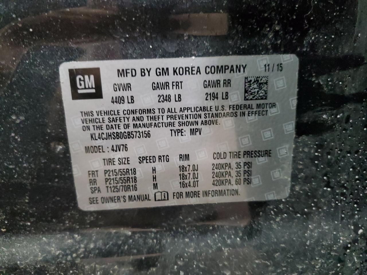 2016 Buick Encore VIN KL4CJHSB0GB573156 Copart auction photo, rear end damage thumbnail 14