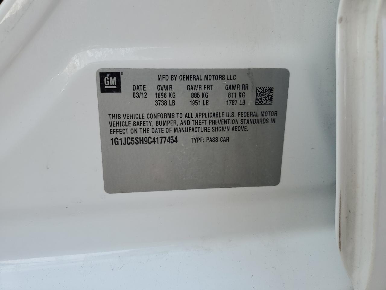 2012 Chevrolet Sonic VIN 1G1JC5SH9C4177454 Copart auction photo, front end damage thumbnail 14