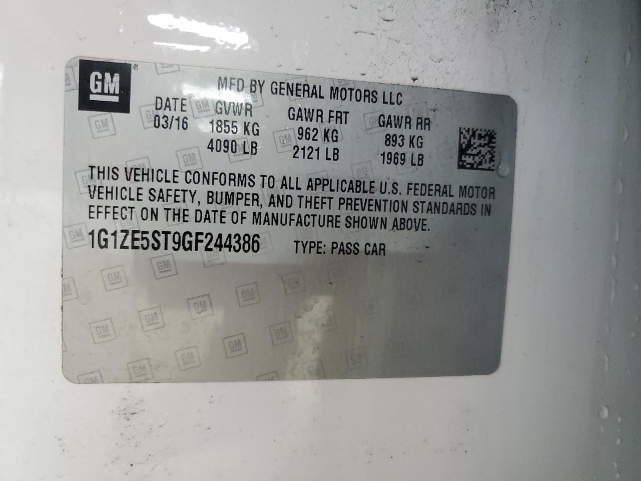 2016 Chevrolet Malibu VIN 1G1ZE5ST9GF244386 Copart auction photo, front end damage thumbnail 15