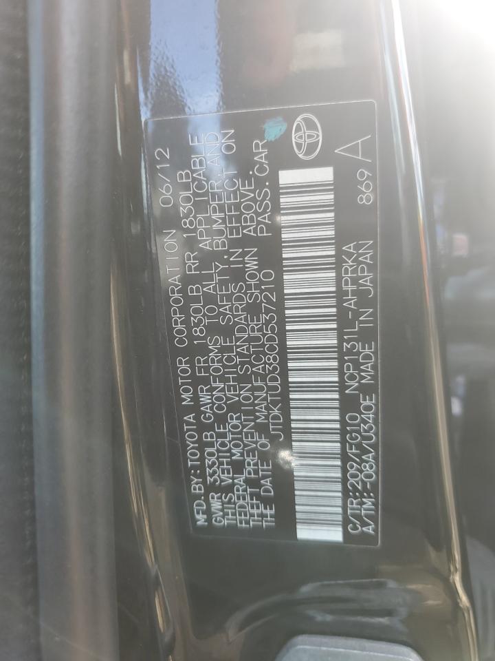 2012 Toyota Yaris VIN JTDKTUD38CD537210 Copart auction photo, front end / minor dent/scratches damage thumbnail 12