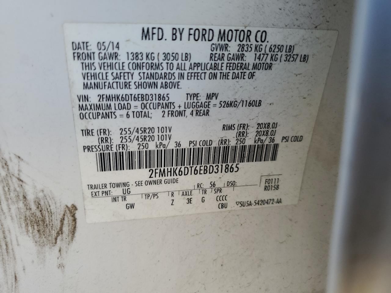 2014 Ford Flex VIN 2FMHK6DT6EBD31865 Copart auction photo, front end damage thumbnail 13
