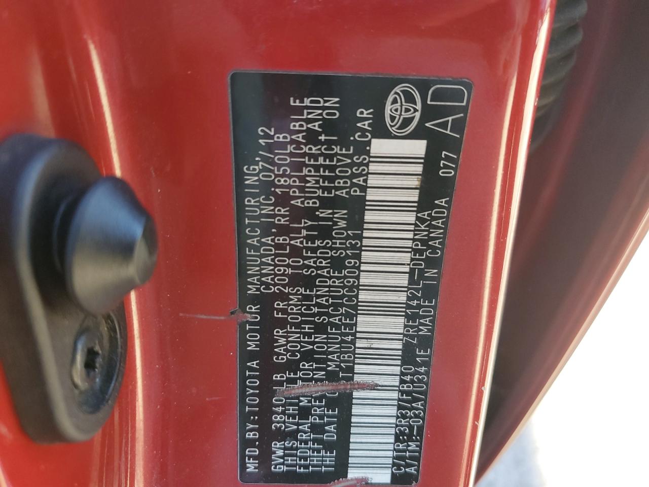 2012 Toyota Corolla VIN 2T1BU4EE7CC909131 Copart auction photo, front end / rear end damage thumbnail 12
