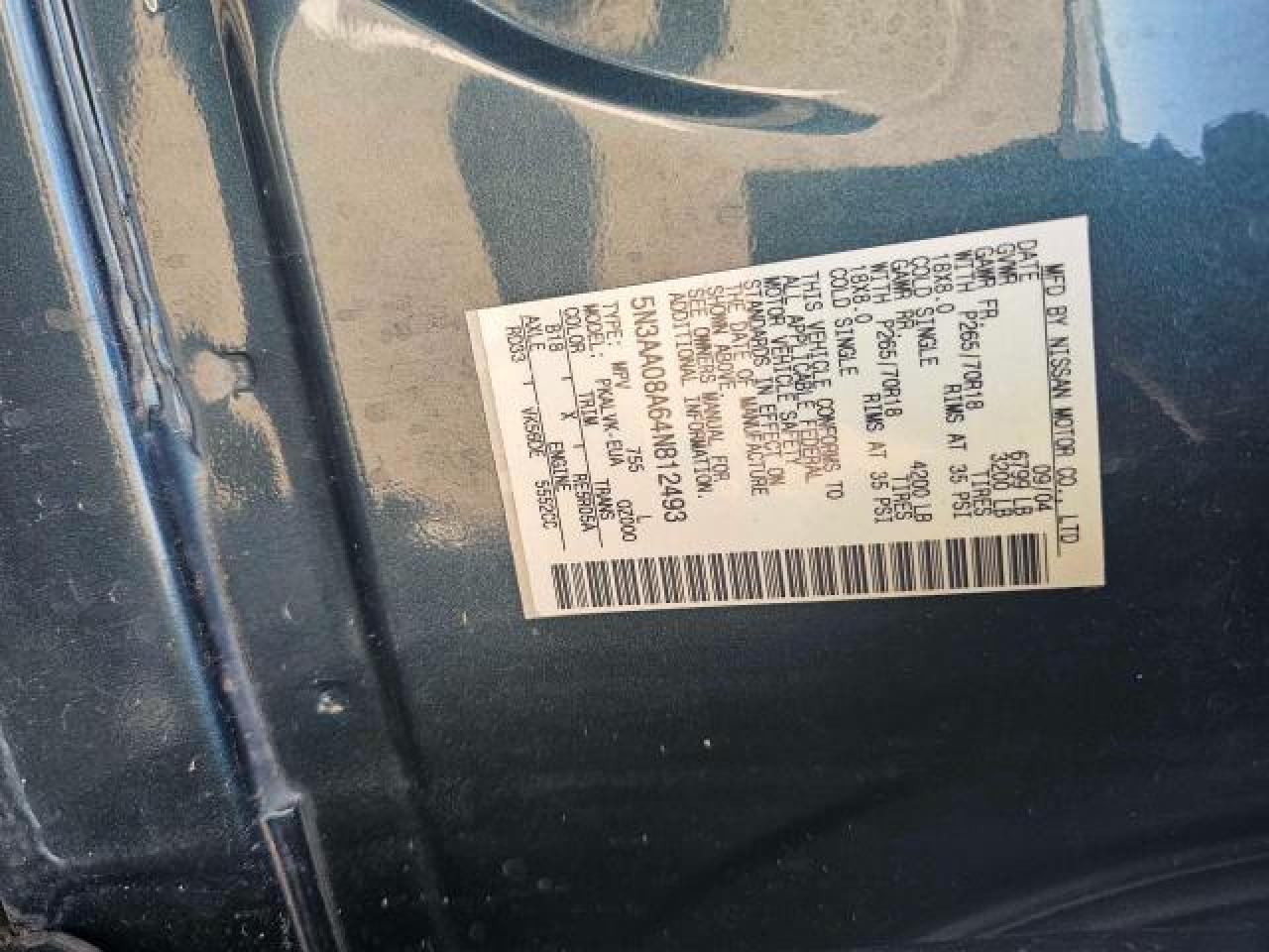 2004 Infiniti QX56 VIN 5N3AA08A64N812493 Copart auction photo, minor dent/scratches / normal wear damage thumbnail 10