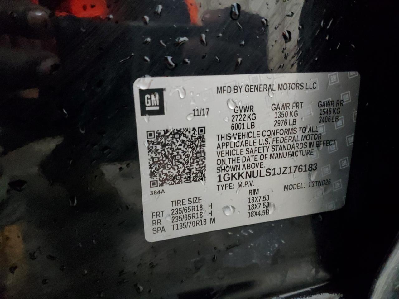 2018 GMC Acadia VIN 1GKKNULS1JZ176183 Copart auction photo, front end / side damage thumbnail 15