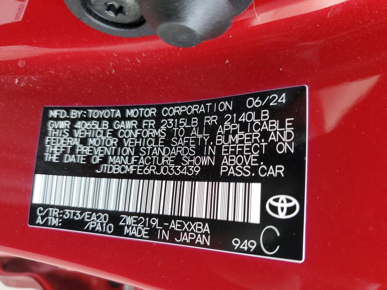 2024 Toyota Corolla VIN JTDBCMFE6RJ033439 Copart auction photo, front end damage thumbnail 12