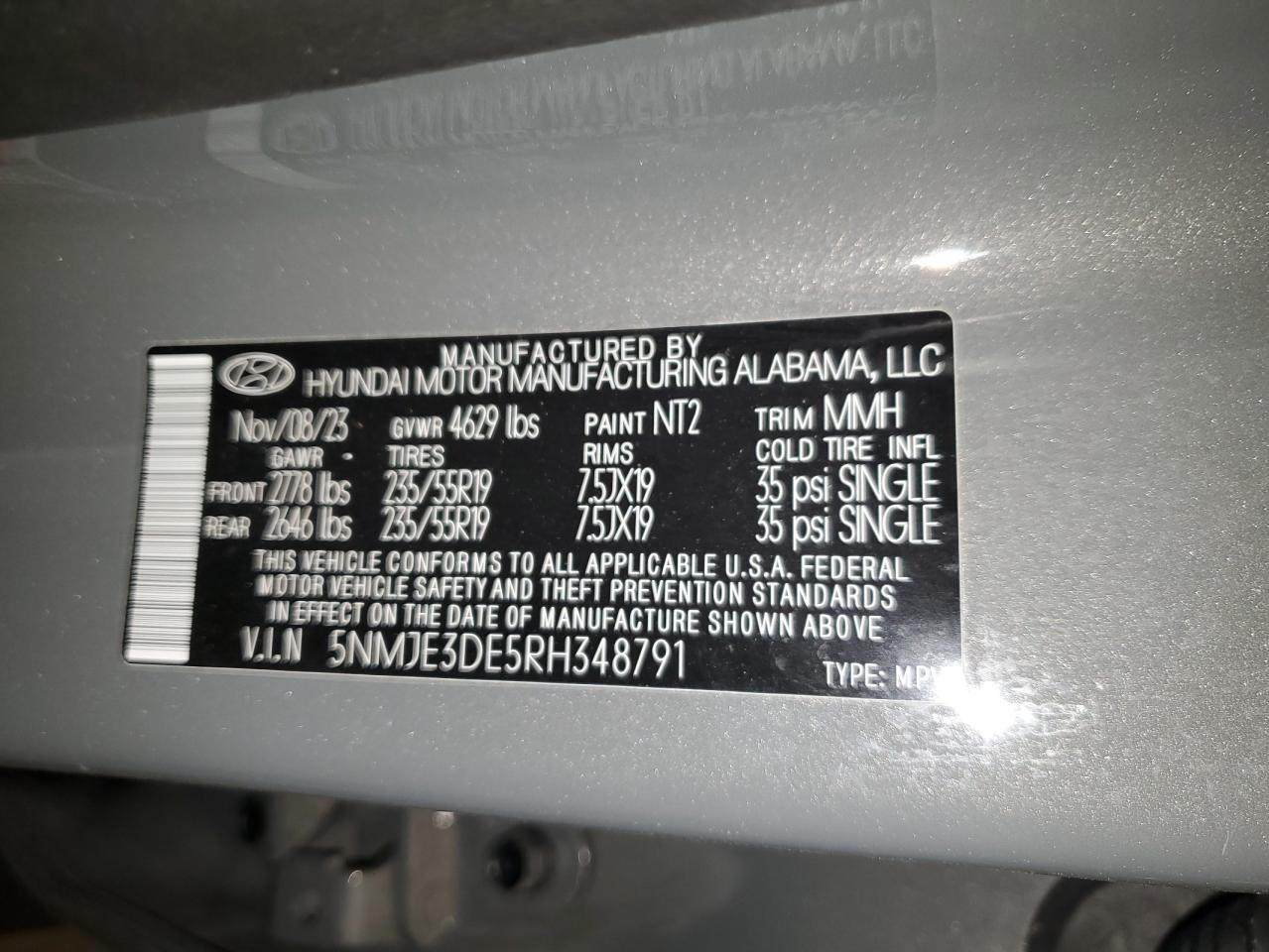2024 Hyundai Tucson VIN 5NMJE3DE5RH348791 Copart auction photo, front end / rear end damage thumbnail 16
