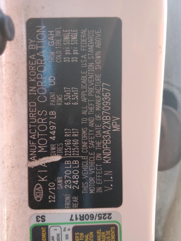 2011 KIA Sportage VIN KNDPB3A2XB7093677 Copart auction photo, rear end damage thumbnail 14