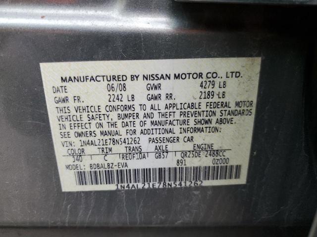 2008 Nissan Altima VIN 1N4AL21E78N541262 Copart auction photo, rear end / minor dent/scratches damage thumbnail 13