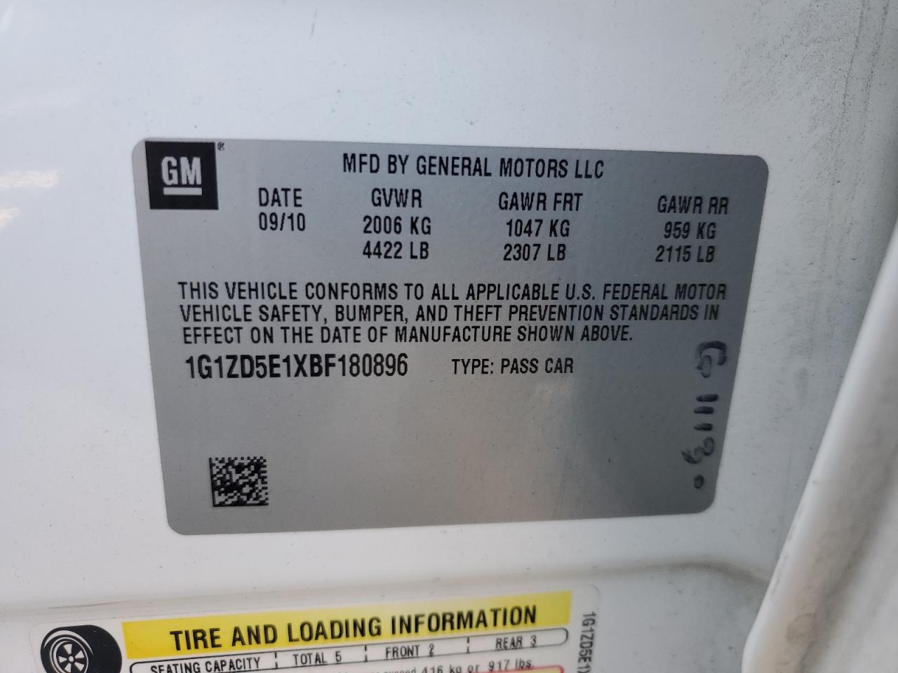 2011 Chevrolet Malibu VIN 1G1ZD5E1XBF180896 Copart auction photo, front end damage thumbnail 12