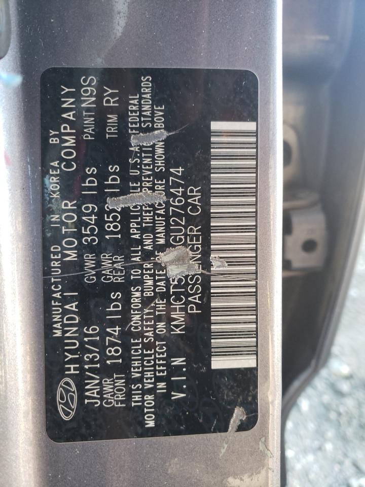 2016 Hyundai Accent VIN KMHCT5AE5GU276474 Copart auction photo, all over damage thumbnail 14