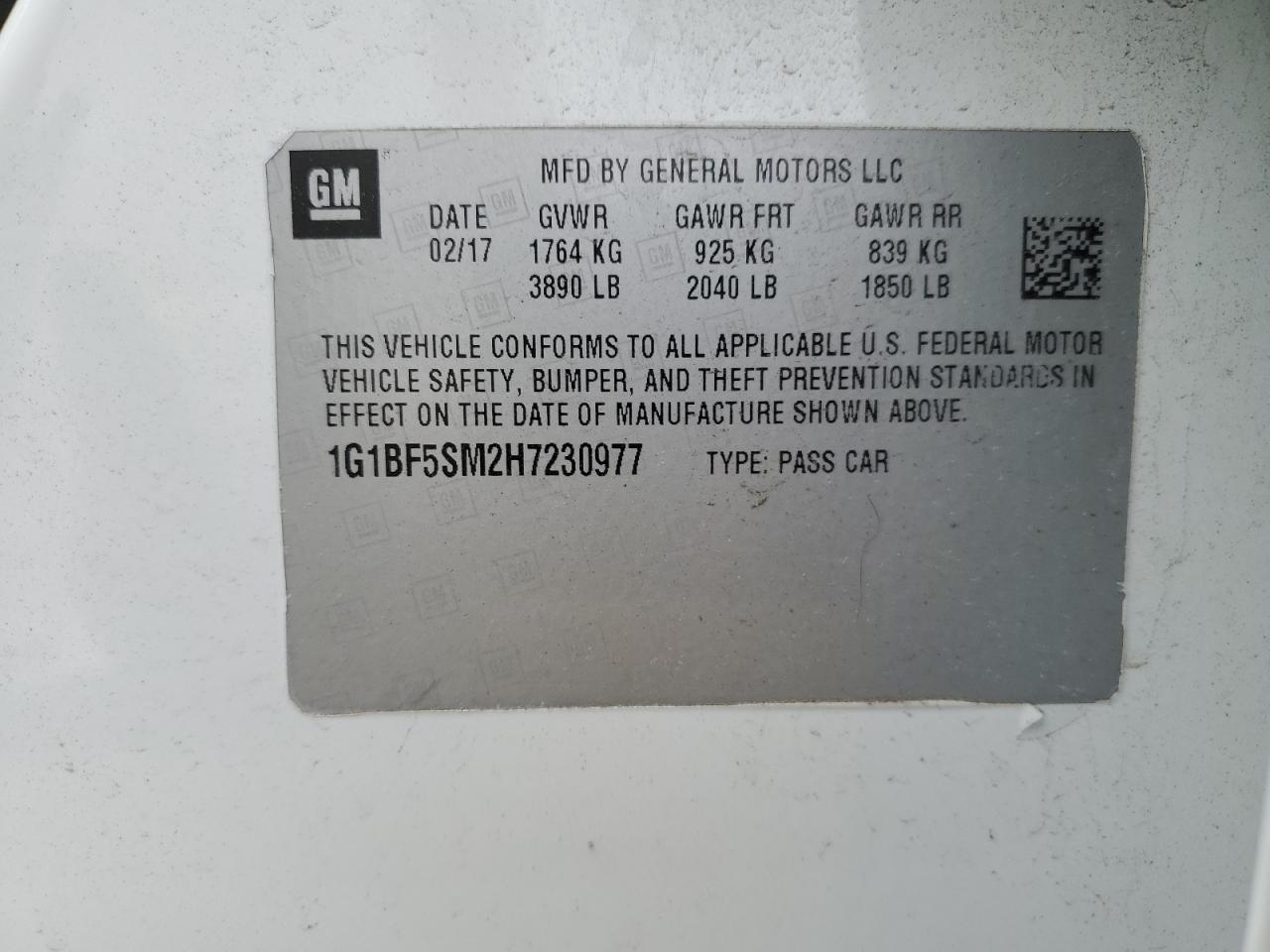 2017 Chevrolet Cruze VIN 1G1BF5SM2H7230977 Copart auction photo, front end damage thumbnail 13
