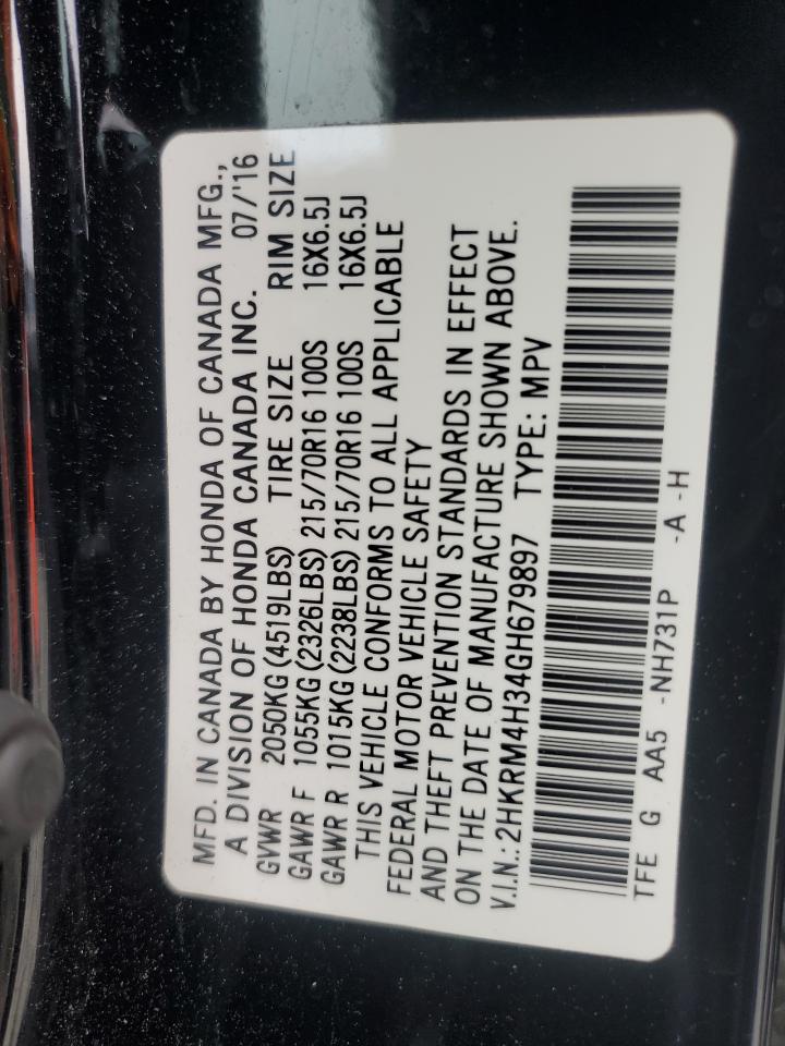 2016 Honda CR-V VIN 2HKRM4H34GH679897 Copart auction photo, rear end damage thumbnail 13