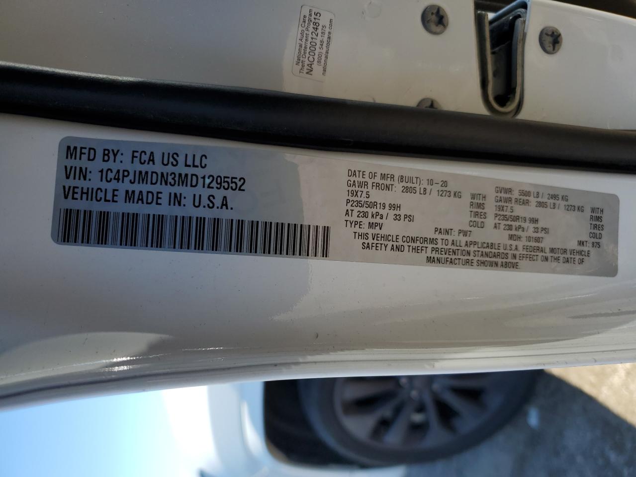 2021 Jeep Grand Cherokee VIN 1C4PJMDN3MD129552 Copart auction photo, side / rear end damage thumbnail 13