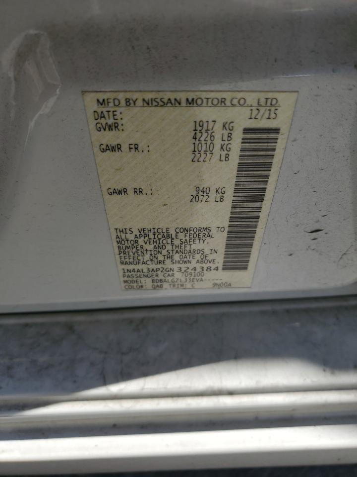 2016 Nissan Altima VIN 1N4AL3AP2GN324384 Copart auction photo, front end damage thumbnail 14