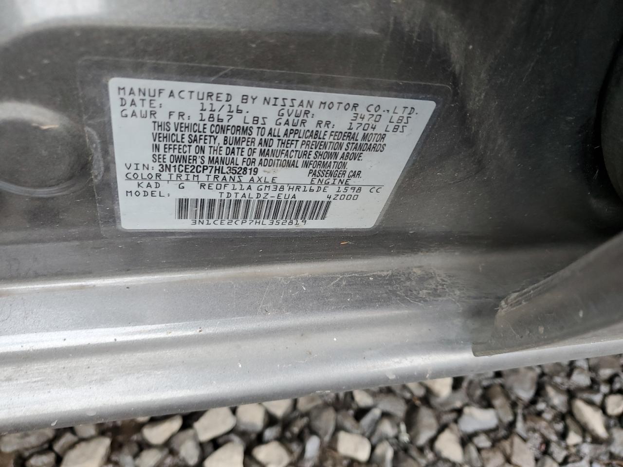 2017 Nissan Versa VIN 3N1CE2CP7HL352819 Copart auction photo, front end damage thumbnail 12