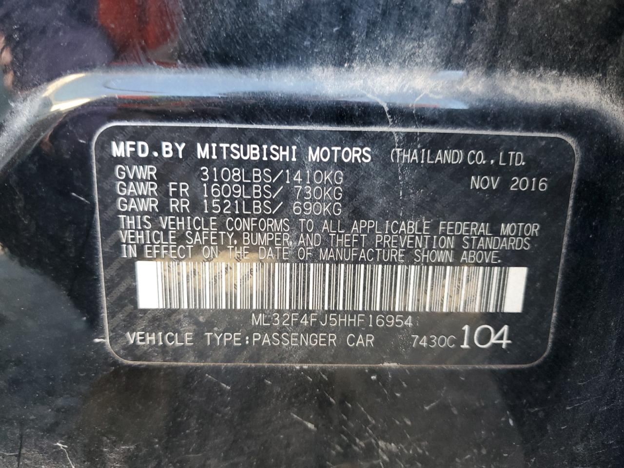 2017 Mitsubishi Mirage VIN ML32F4FJ5HHF16954 Copart auction photo, front end / side damage thumbnail 12