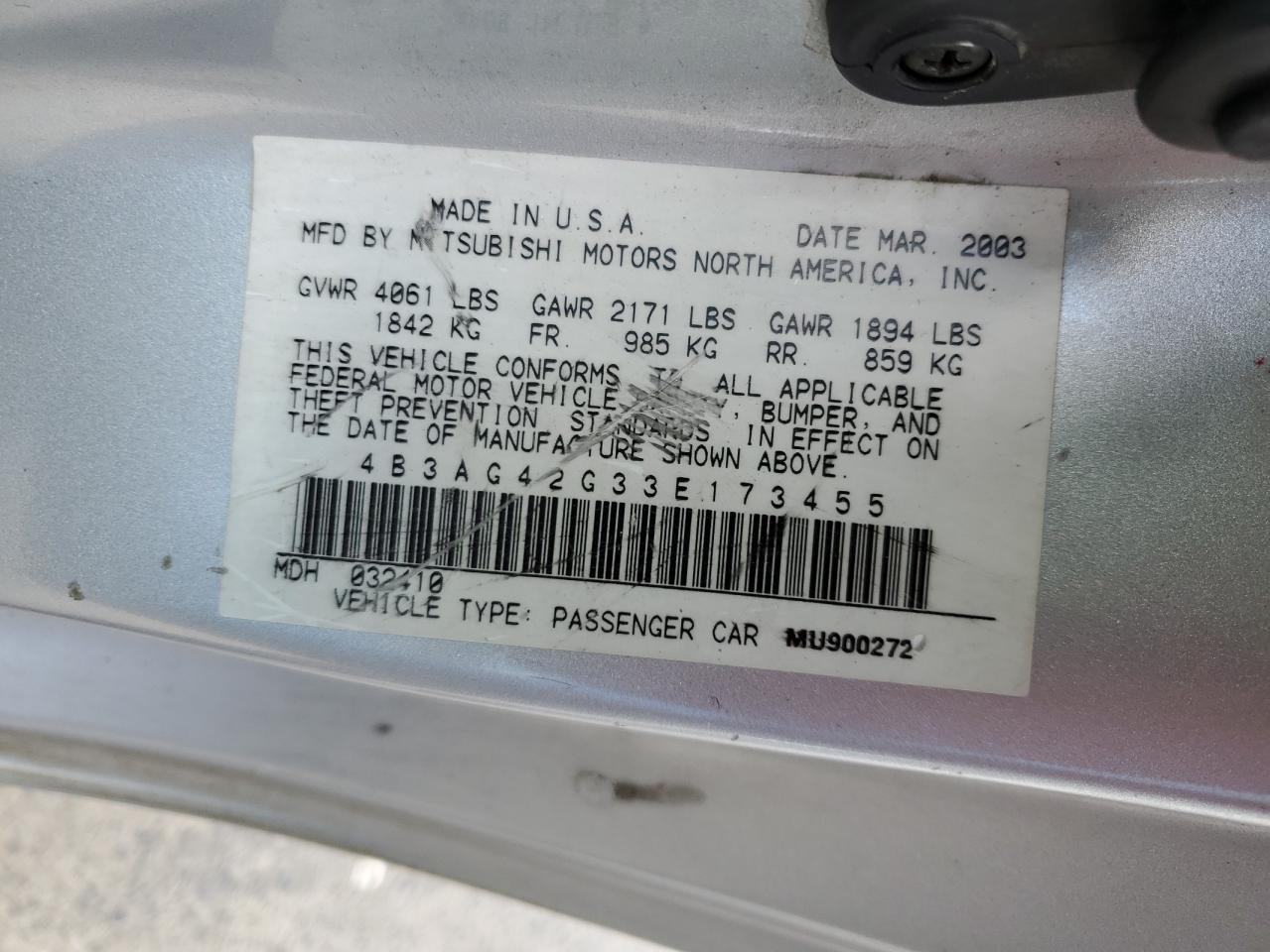 2003 Dodge Stratus VIN 4B3AG42G33E173455 Copart auction photo, side damage thumbnail 12