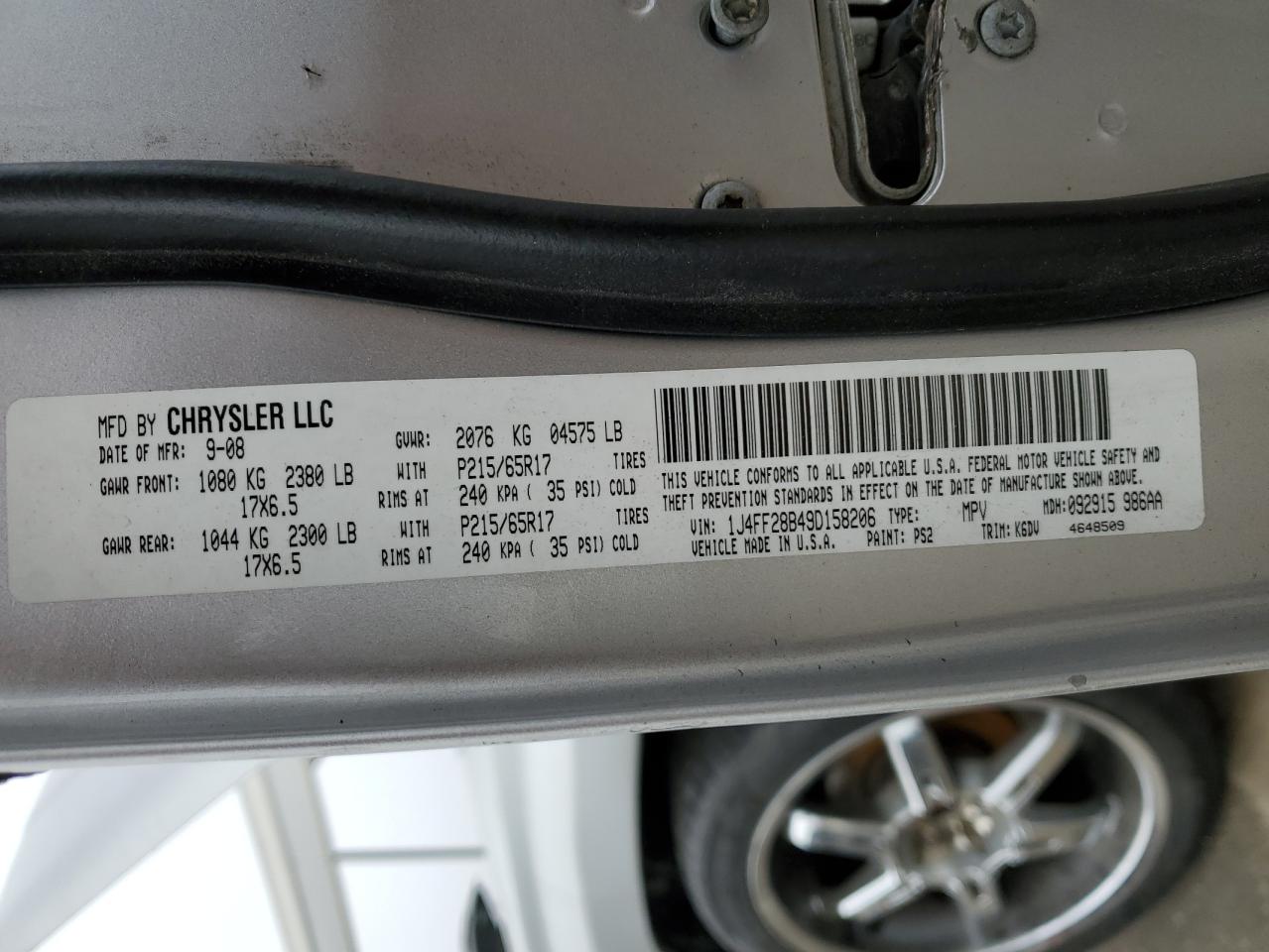 2009 Jeep Liberty (Patriot) VIN 1J4FF28B49D158206 Copart auction photo, rear end / undercarriage damage thumbnail 13