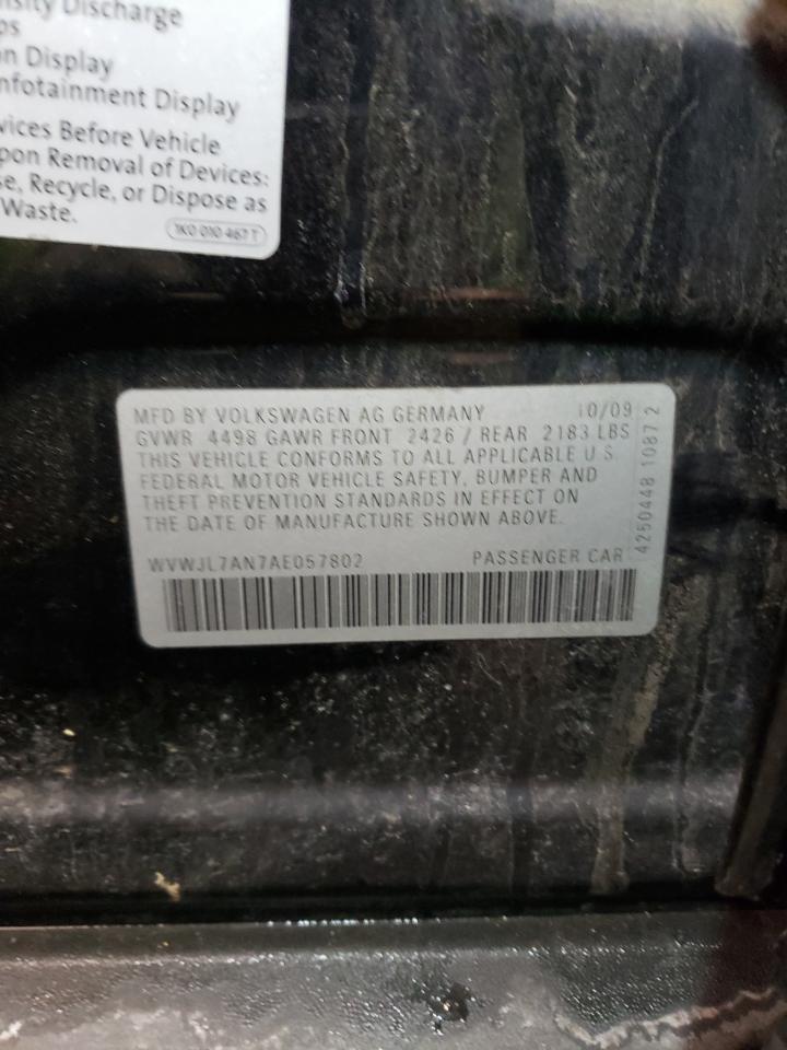 2010 Volkswagen Passat VIN WVWJL7AN7AE057802 Copart auction photo, rear end damage thumbnail 14