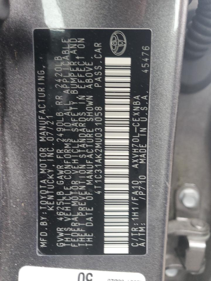 2021 Toyota Camry VIN 4T1C31AK2MU031058 Copart auction photo, front end / rear end damage thumbnail 14