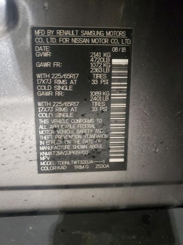 2018 Nissan Rogue VIN KNMAT2MV2JP619950 Copart auction photo, side / front end damage thumbnail 13