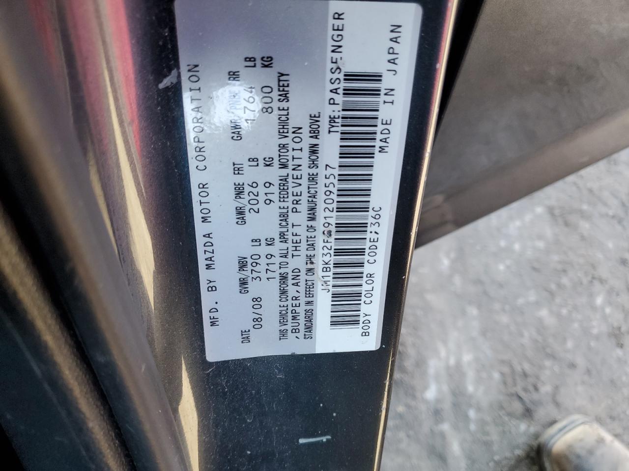 2009 Mazda 3 VIN JM1BK32F091209557 Copart auction photo, front end / side damage thumbnail 12
