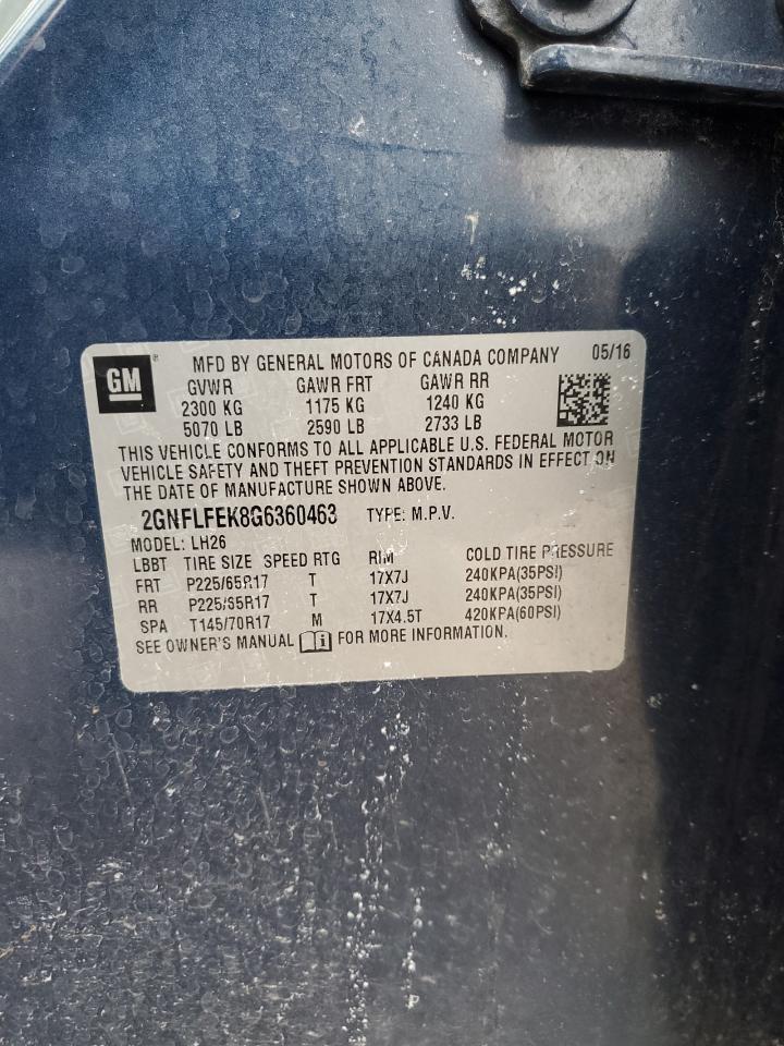 2016 Chevrolet Equinox VIN 2GNFLFEK8G6360463 Copart auction photo, front end / all over damage thumbnail 15