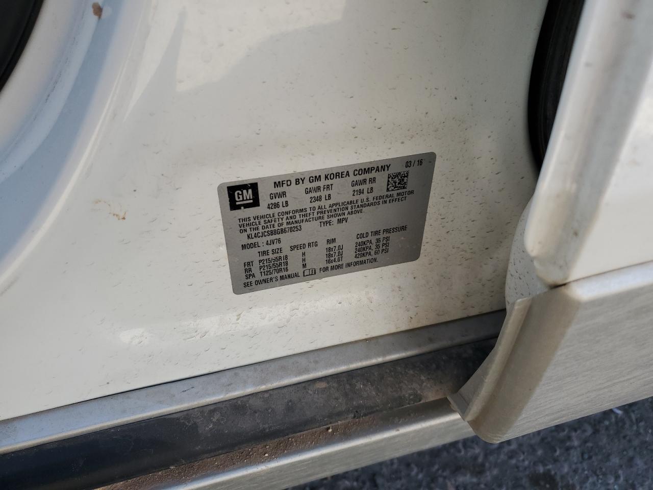2016 Buick Encore VIN KL4CJCSB8GB670253 Copart auction photo, frame damage damage thumbnail 14