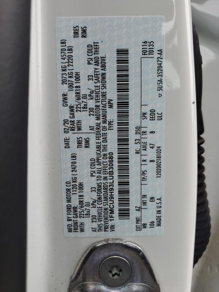 2020 Ford Escape VIN 1FMCU9H93LUB30680 Copart auction photo, rear end damage thumbnail 14