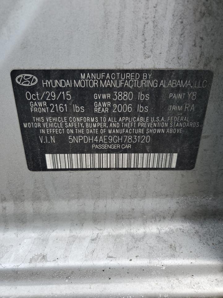 2016 Hyundai Elantra VIN 5NPDH4AE9GH783120 Copart auction photo, front end / minor dent/scratches damage thumbnail 12