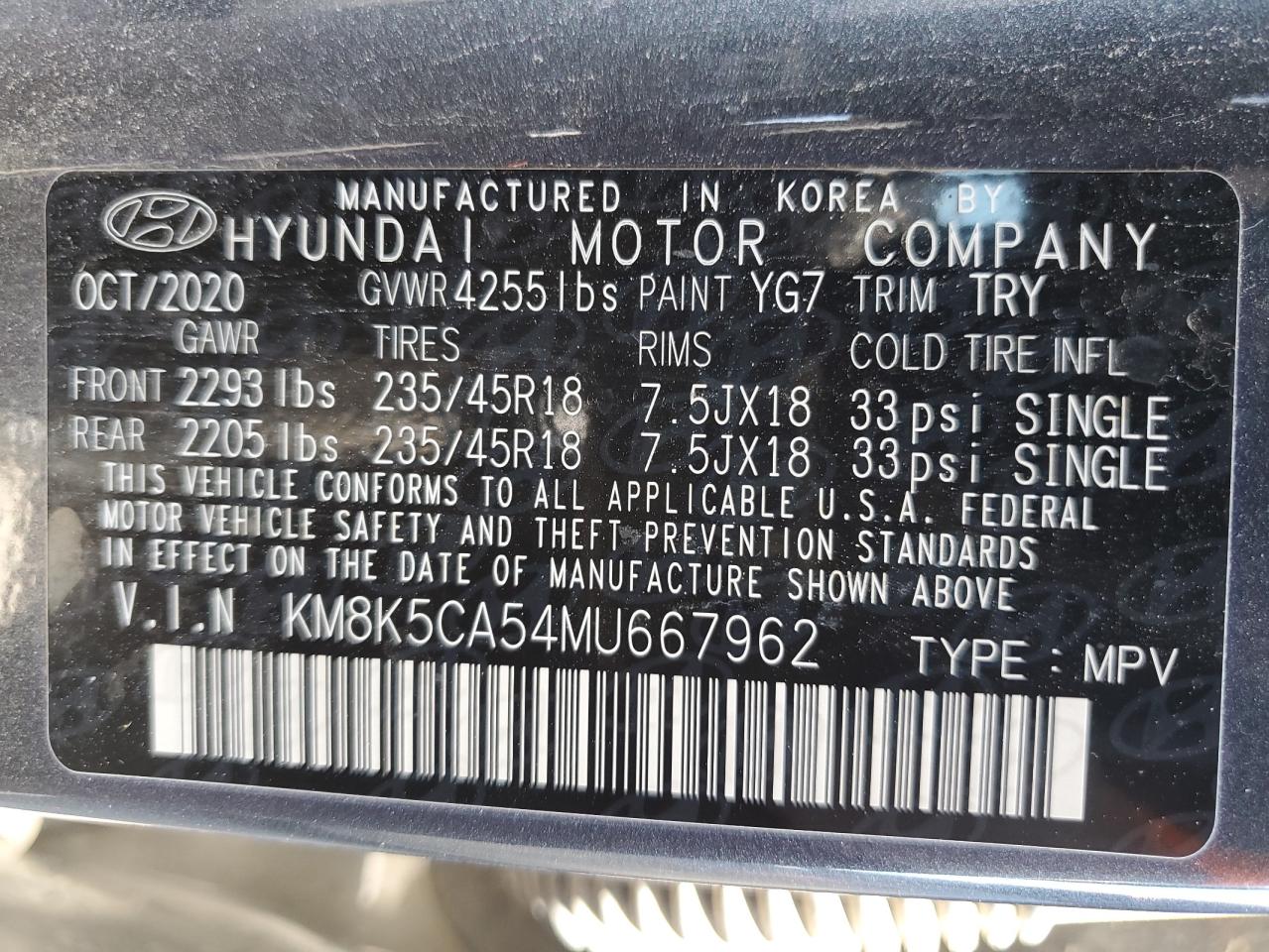 2021 Hyundai Kona VIN KM8K5CA54MU667962 Copart auction photo, all over damage thumbnail 15