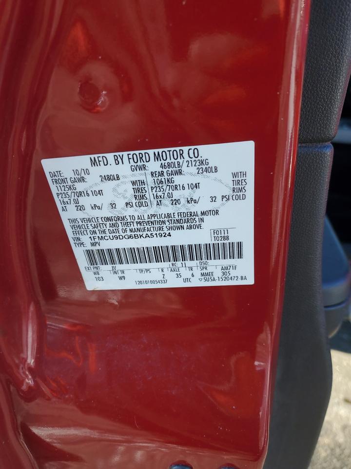 2011 Ford Escape VIN 1FMCU9DG6BKA51924 Copart auction photo, rear end / minor dent/scratches damage thumbnail 13