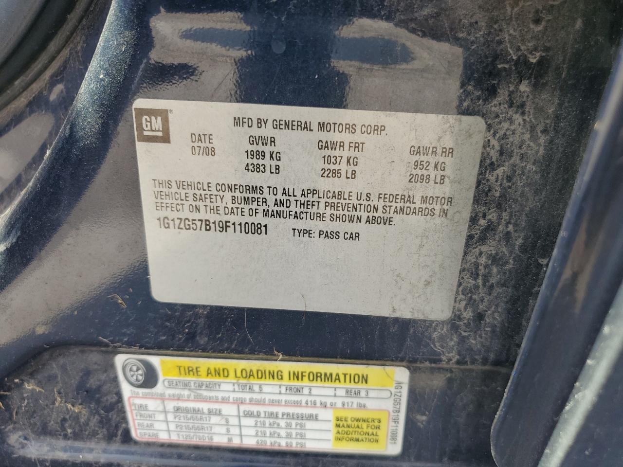 2009 Chevrolet Malibu VIN 1G1ZG57B19F110081 Copart auction photo, rear end damage thumbnail 12