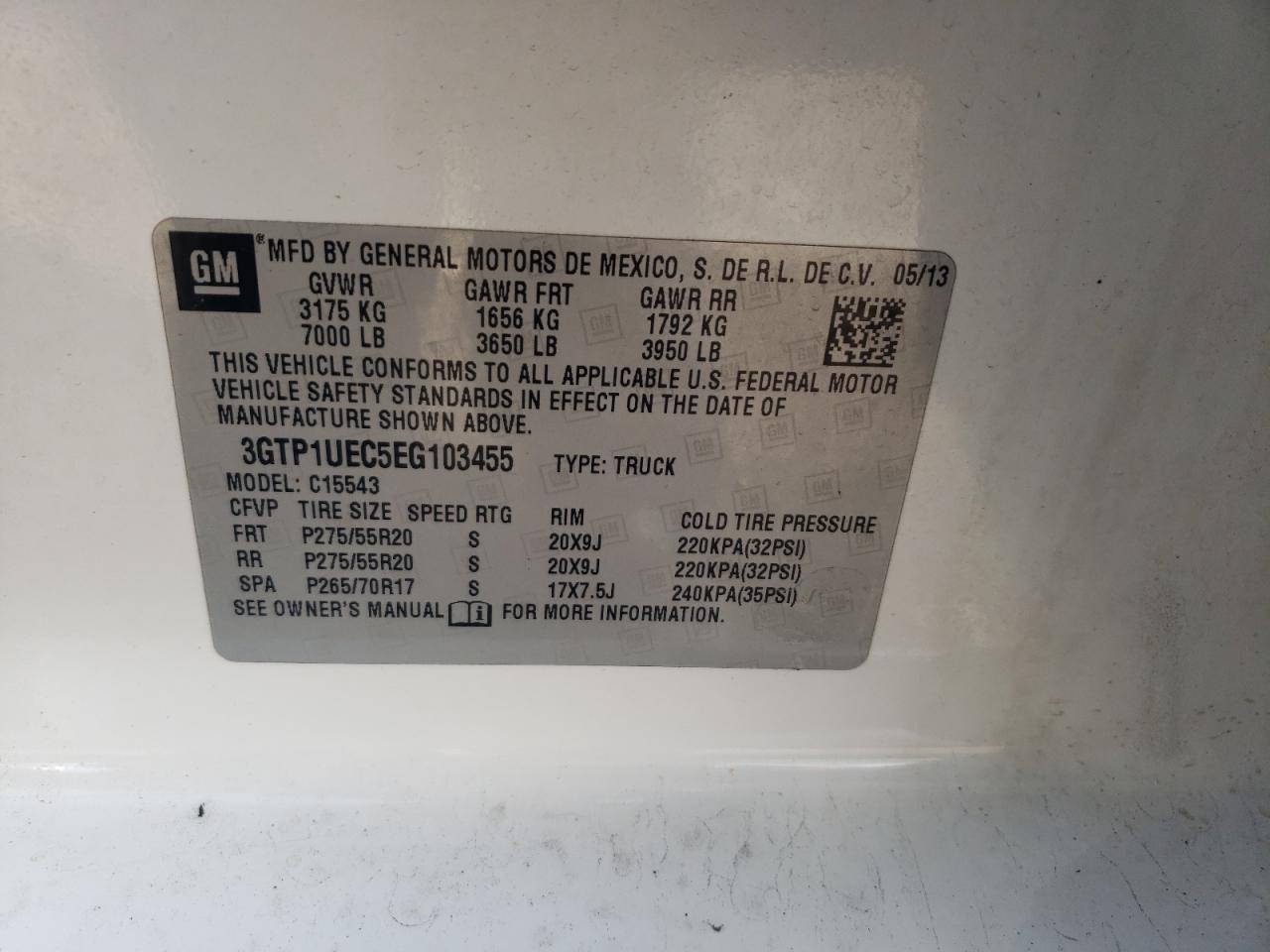 2014 GMC Sierra VIN 3GTP1UEC5EG103455 Copart auction photo, front end / side damage thumbnail 12