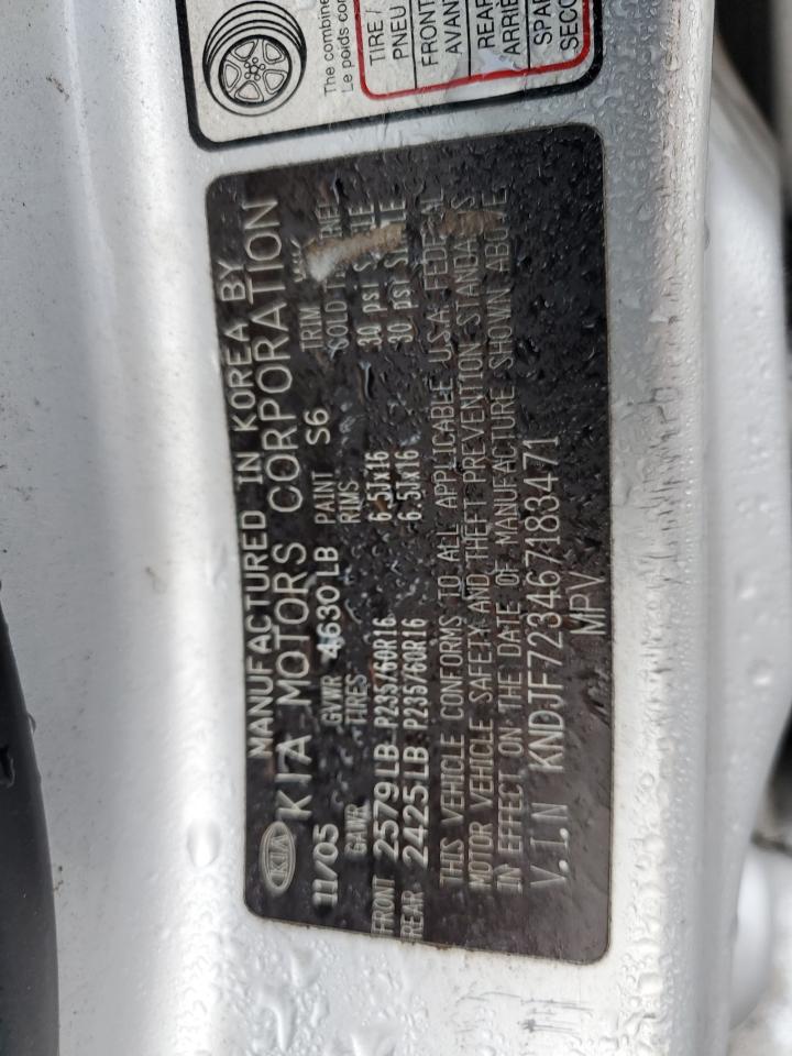 2006 KIA Sportage VIN KNDJF723467183471 Copart auction photo, front end / side damage thumbnail 13