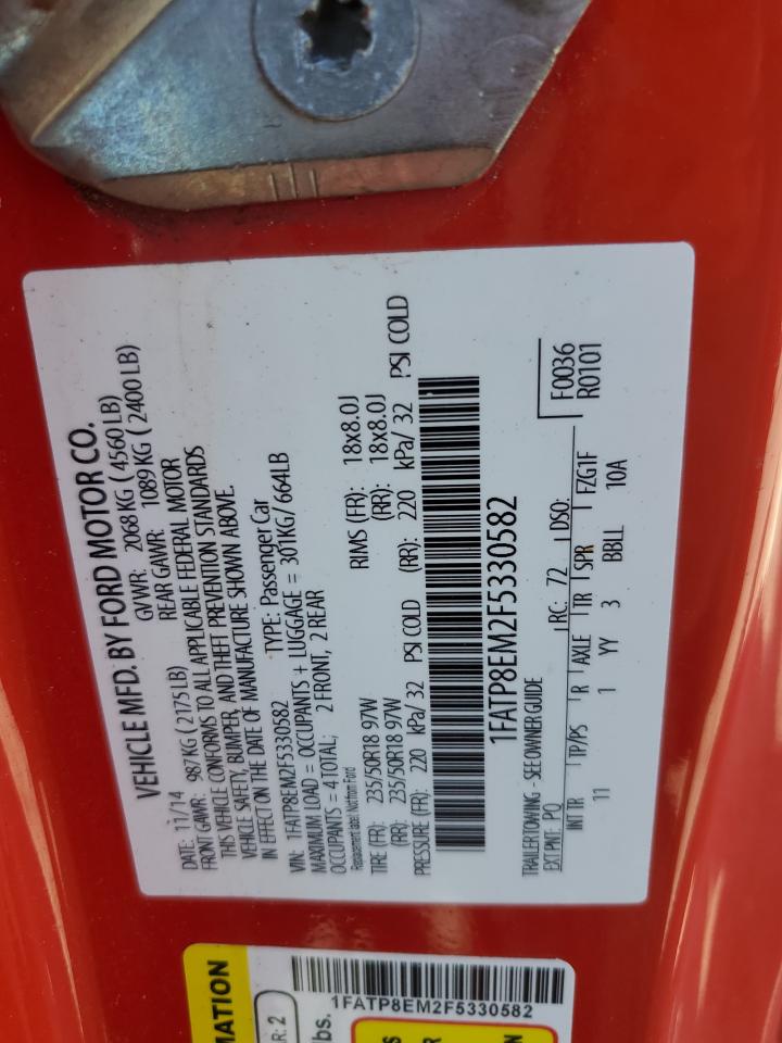 2015 Ford Mustang VIN 1FATP8EM2F5330582 Copart auction photo, water/flood damage thumbnail 12