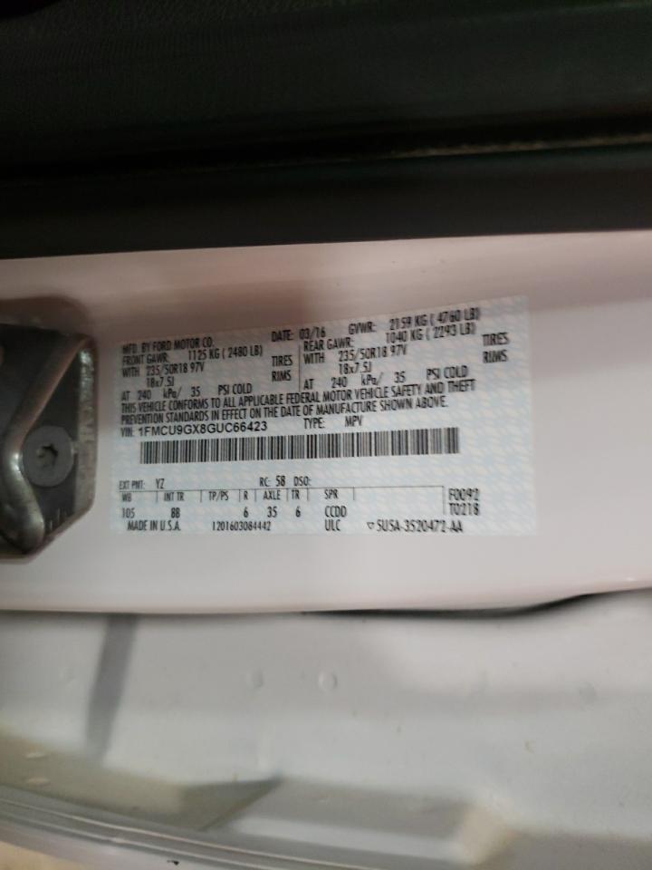 2016 Ford Escape VIN 1FMCU9GX8GUC66423 Copart auction photo, all over damage thumbnail 13