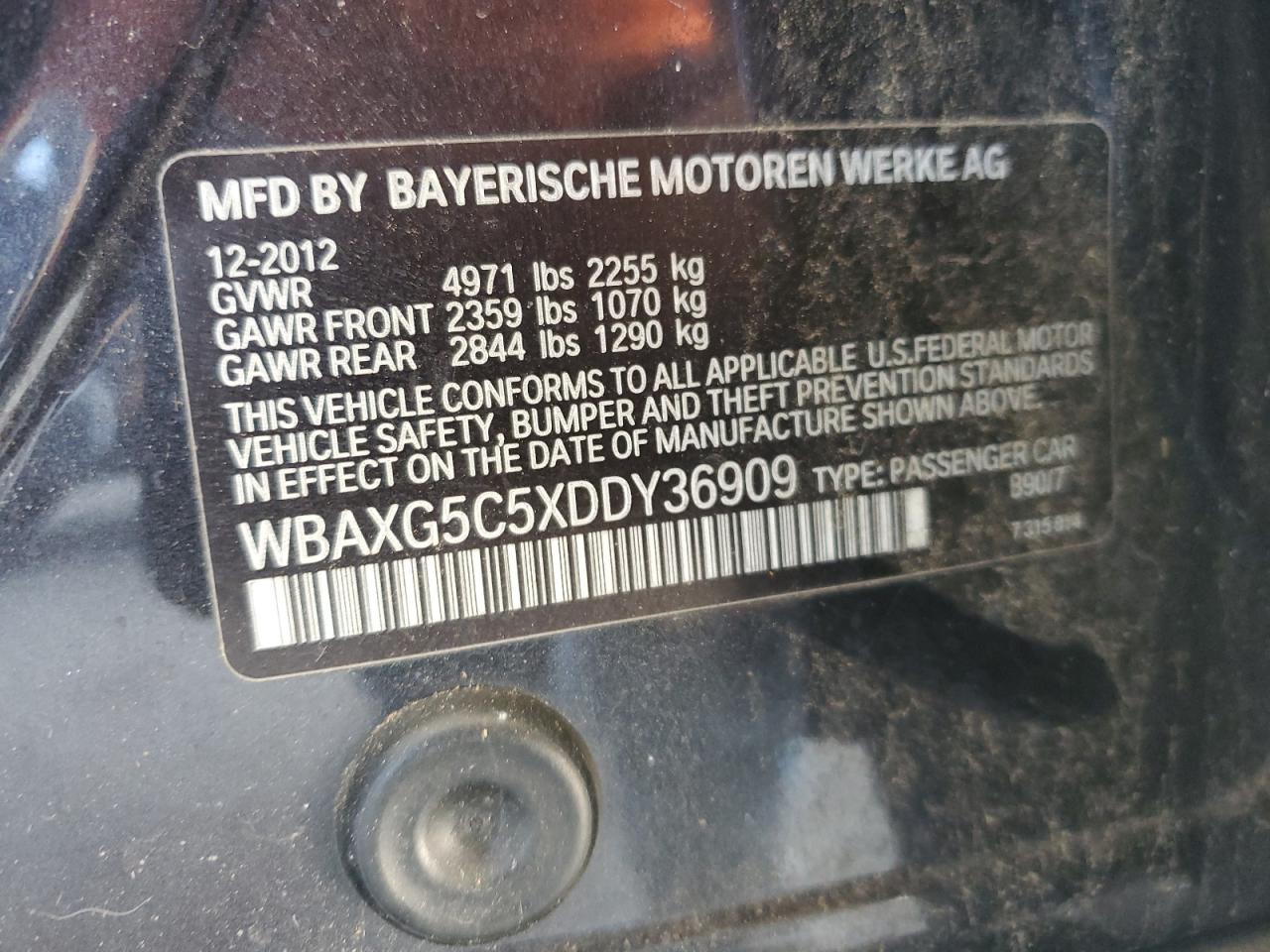 2013 BMW 5er VIN WBAXG5C5XDDY36909 Copart auction photo, mechanical / minor dent/scratches damage thumbnail 12
