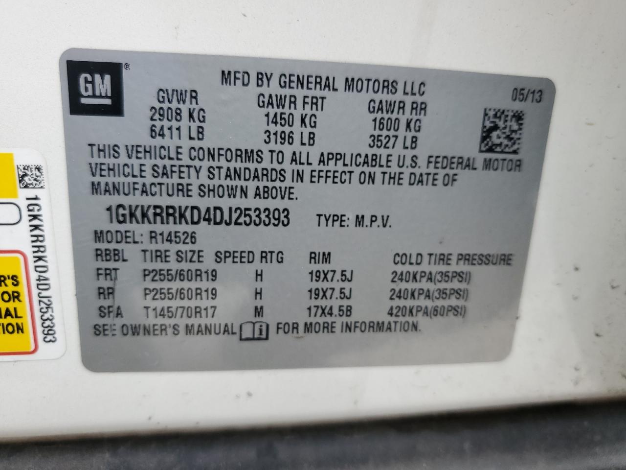 2013 GMC Acadia VIN 1GKKRRKD4DJ253393 Copart auction photo, side / front end damage thumbnail 13