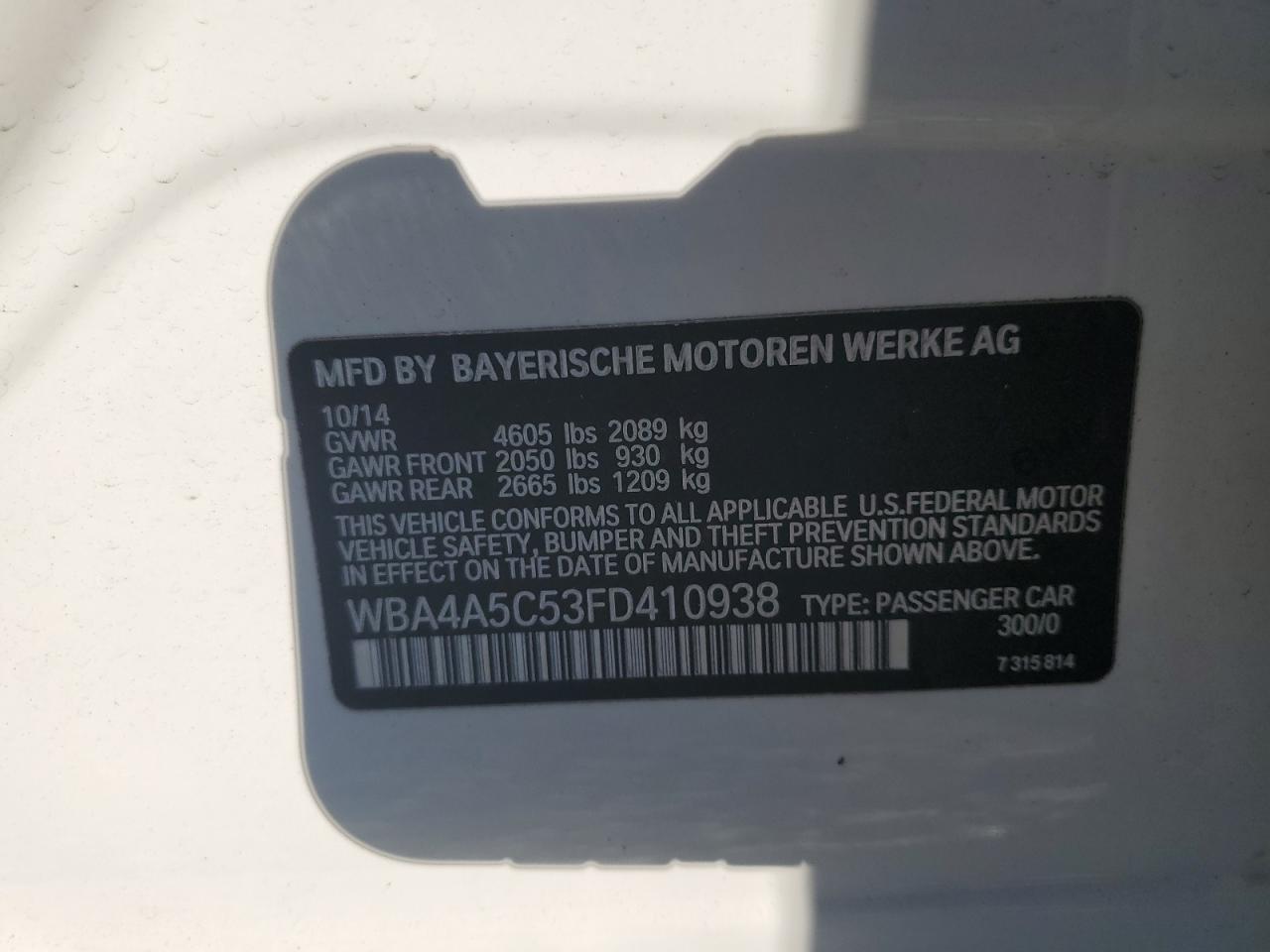 2015 BMW 4er VIN WBA4A5C53FD410938 Copart auction photo, front end / mechanical damage thumbnail 12