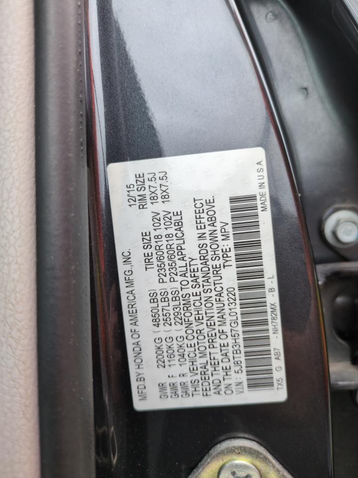 2016 Acura RDX VIN 5J8TB3H57GL013220 Copart auction photo, water/flood damage thumbnail 14