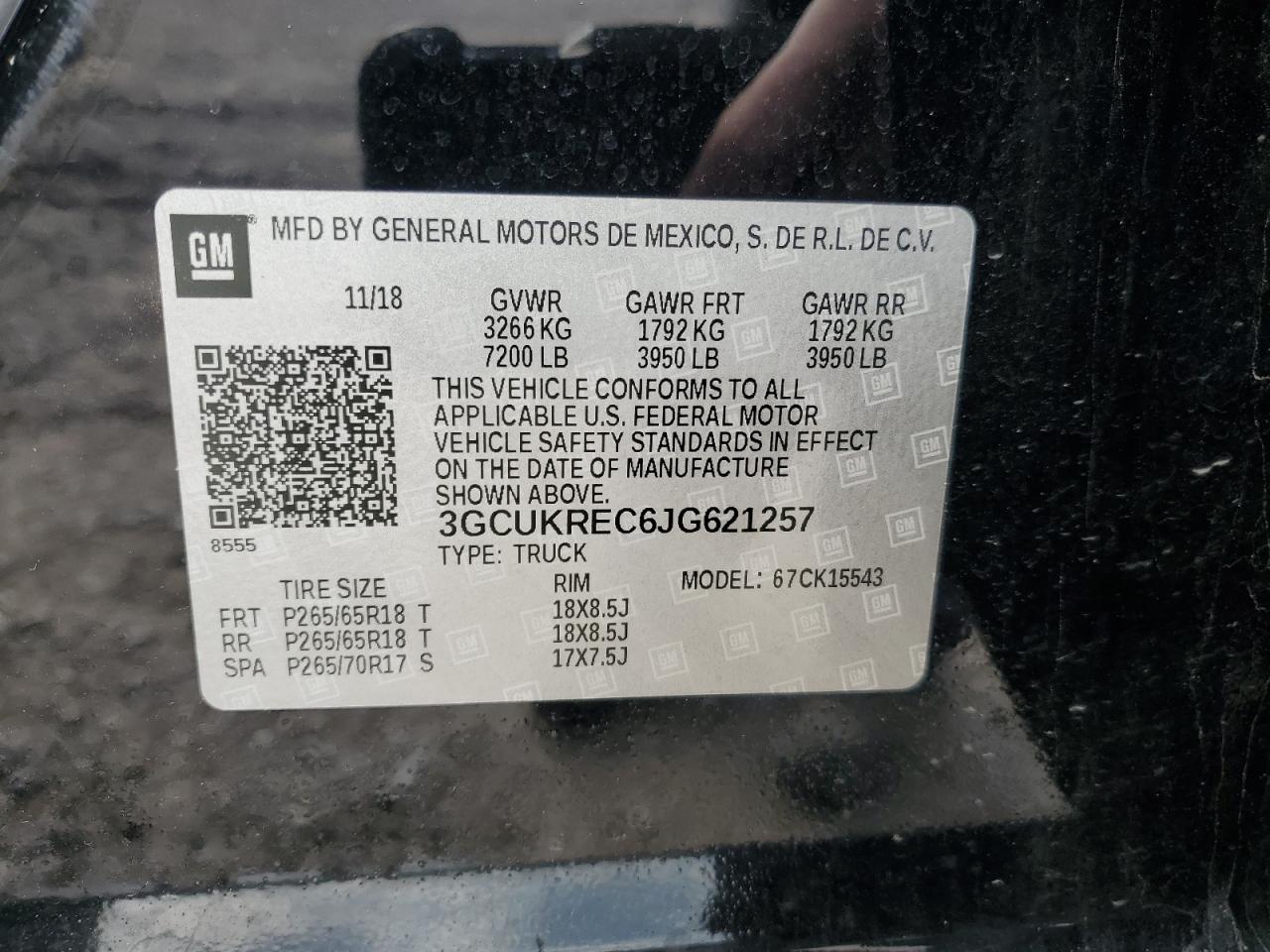 2018 Chevrolet Silverado VIN 3GCUKREC6JG621257 Copart auction photo, front end / side damage thumbnail 12