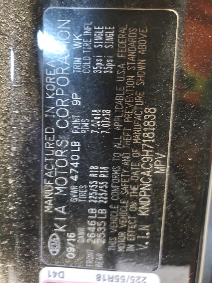 2017 KIA Sportage VIN KNDPNCAC9H7181838 Copart auction photo, front end damage thumbnail 15