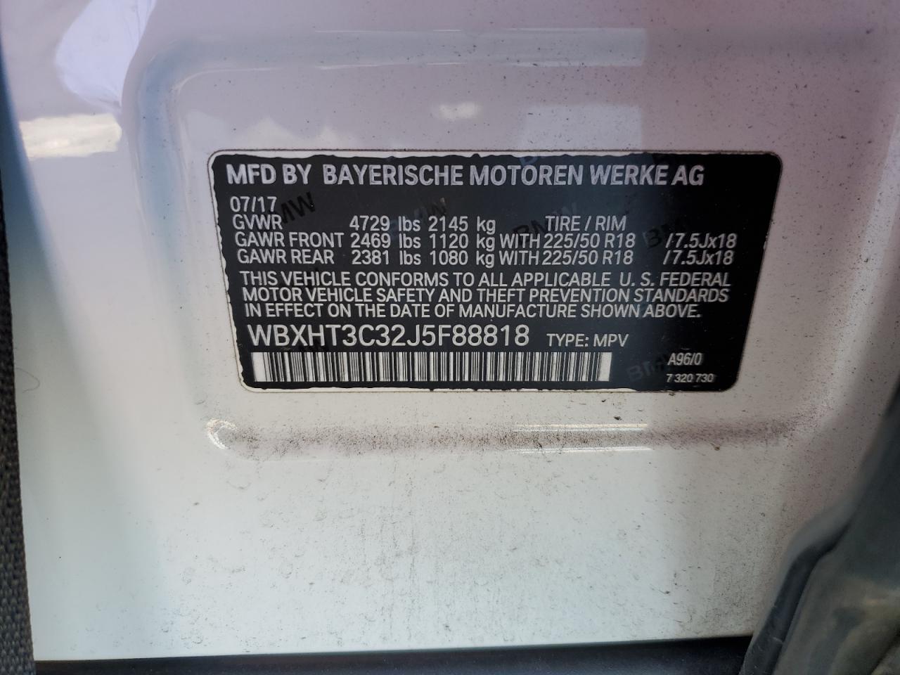 2018 BMW X1 VIN WBXHT3C32J5F88818 Copart auction photo, all over damage thumbnail 13