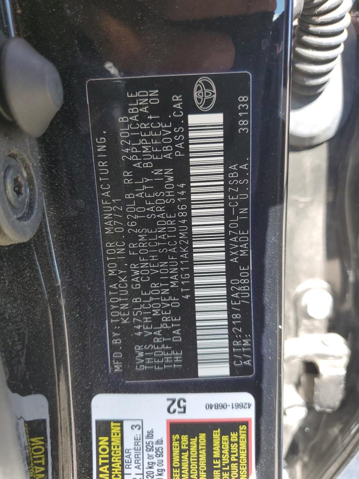 2021 Toyota Camry VIN 4T1G11AK2MU486144 Copart auction photo, hail / all over damage thumbnail 15