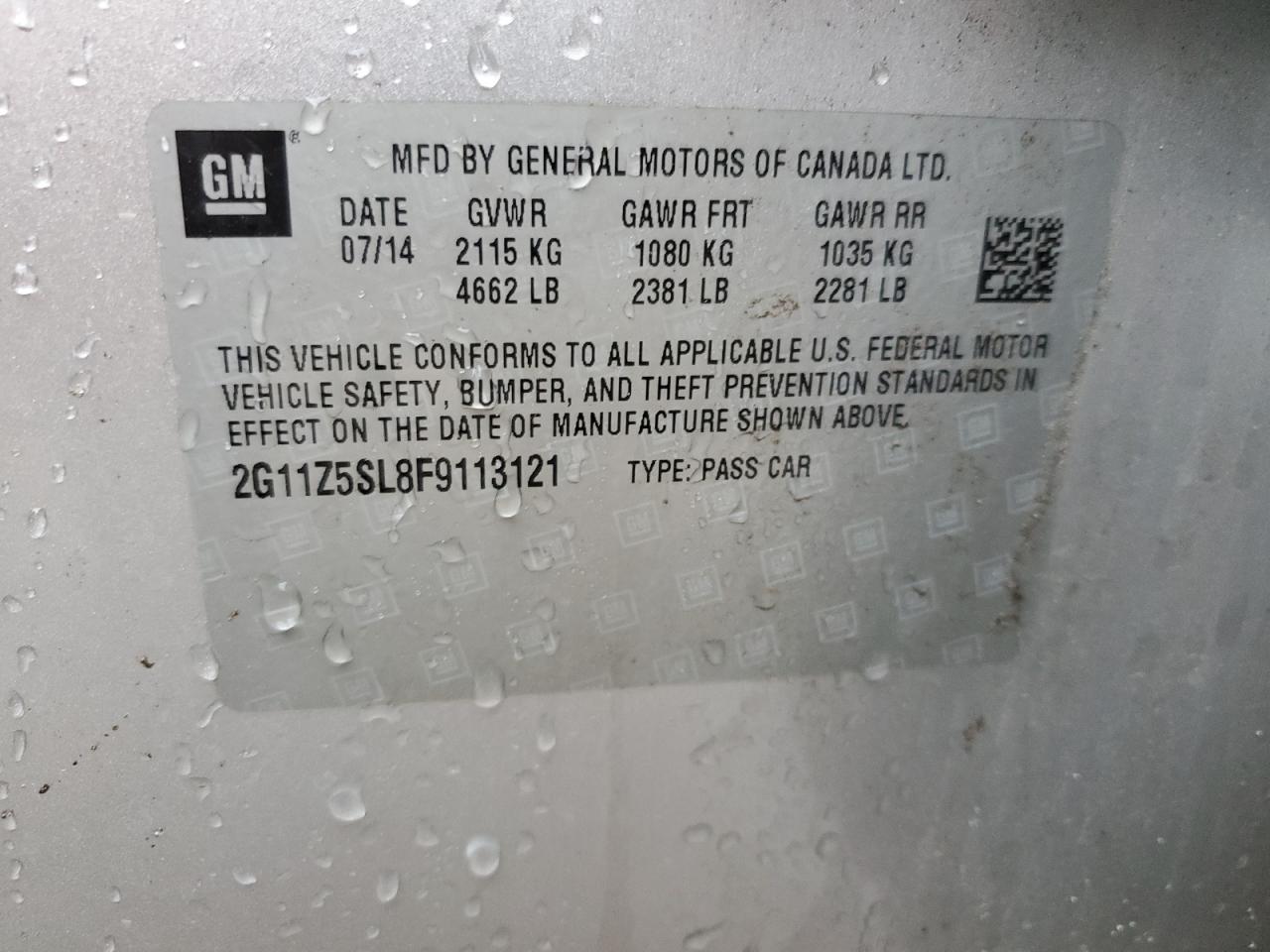 2015 Chevrolet Impala VIN 2G11Z5SL8F9113121 Copart auction photo, front end / rear end damage thumbnail 13